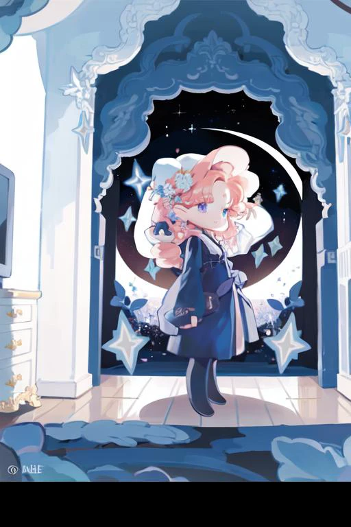 1 girl,chibi, <lora:wedjigamja:1>,in the night, stars, moon, masterpiece, best quality, sharp focus,