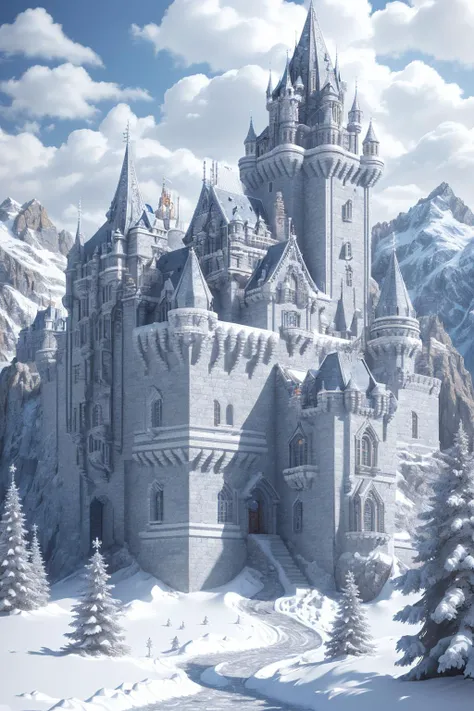 snowflake, <lora:Snowflakes-V1:1>, A forbidden castle high up in the mountains, pixel art, (intricate details:1.12), hdr, (intricate details, hyperdetailed:1.15), (natural skin texture, hyperrealism, soft light, sharp:1.2), game art, key visual, surreal