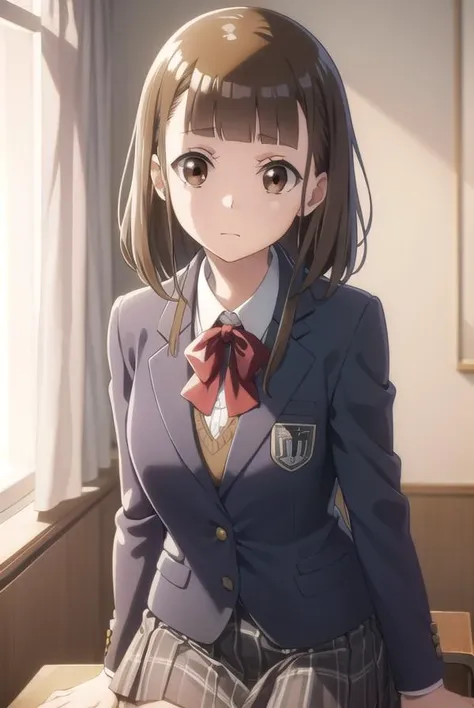maritamaki, <lora:mari tamaki s1-lora-nochekaiser:1>,
mari tamaki, looking at viewer, bangs, brown hair, (brown eyes:1.5),
BREAK skirt, bow, school uniform, jacket, blazer,
BREAK indoors, classroom,
BREAK looking at viewer,
BREAK <lyco:GoodHands-beta2:1>, (masterpiece:1.2), best quality, high resolution, unity 8k wallpaper, (illustration:0.8), (beautiful detailed eyes:1.6), extremely detailed face, perfect lighting, extremely detailed CG, (perfect hands, perfect anatomy),