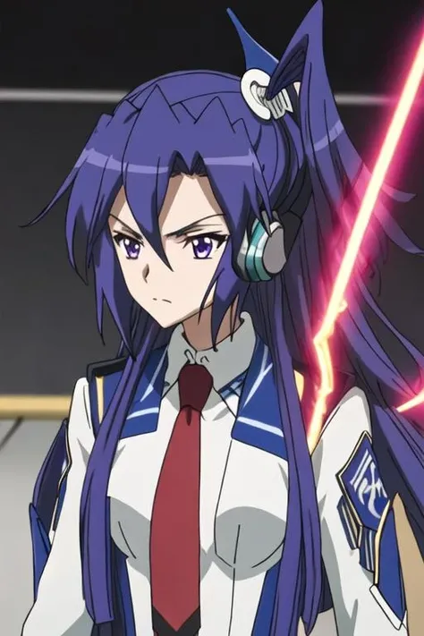 best quality, masterpiece, highres, solo, {kazanari_tsubasa_senkizesshousymphogear:1.15}, blue_hair, long_hair, one_side_up, purple_eyes, hair_between_eyes, 1girl, necktie, parody, portrait, school_uniform, profile