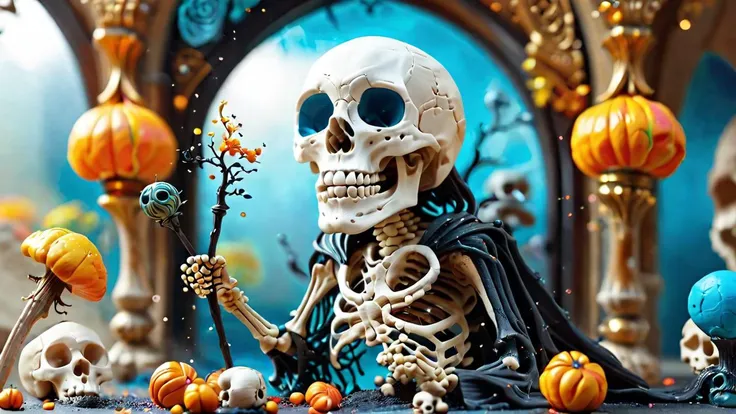 play-doh style (skeleton wizard casting a spell in a majestic court), . sculpture, clay art, centered composition, Claymation detailed<lora:bonex:0.8> bonex, bone, skeleton <lora:gwmdetail_lora_r64_sdxl:0.6> GWMDetail <lora:MJ52:0.6>