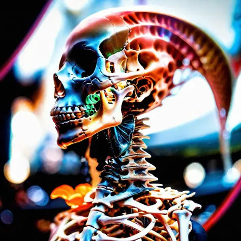 photo of Hyperrealistic art Wonderful, intricate, (colorful), (a superb Art Brut Decollage art, Lycanthropic Phoenix), ethereal neural network organism, divine cyborg dragon:2 girl:0.3, ginger:0.5 biomorph, glass skeleton, skinless:3, anatomical face, biomechanical details, (white and iridescent colors:1.1) bright colors, alchemist, alt_style, cinematic, 35mm film, 35mm photography, film, photo realism, DSLR, 8k uhd, hdr, ultra-detailed, high quality, high contrast, <lora:bonex:0.8> bonex, bone, skeleton, <lora:sdxl_greengirl:0.2>