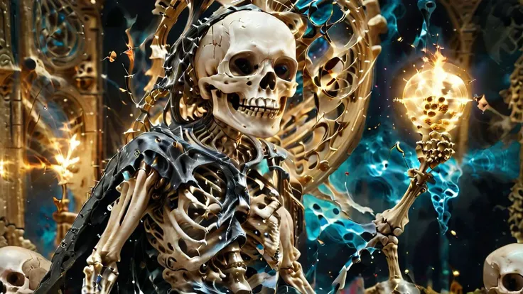 skeleton wizard casting a spell in a majestic court, <lora:bonex:0.8> bonex, bone, skeleton <lora:gwmdetail_lora_r64_sdxl:1.4> GWMDetail