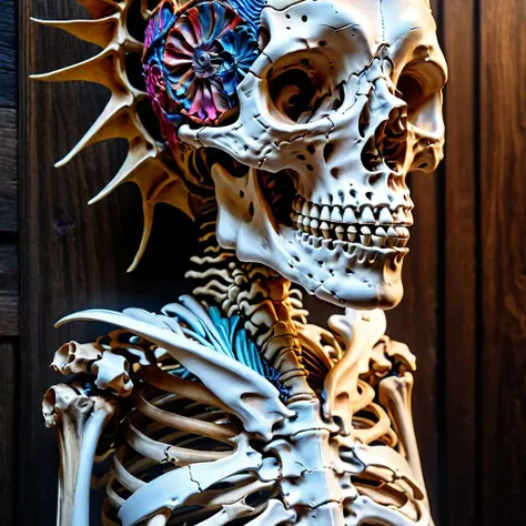 photo of Hyperrealistic art Wonderful, intricate, (colorful), (a superb Art Brut Decollage art, Lycanthropic Phoenix), ethereal neural network organism, divine cyborg dragon:2 girl:0.3, ginger:0.5 biomorph, glass skeleton, skinless:3, anatomical face, biomechanical details, (white and iridescent colors:1.1) bright colors, alchemist, alt_style, cinematic, 35mm film, 35mm photography, film, photo realism, DSLR, 8k uhd, hdr, ultra-detailed, high quality, high contrast, <lora:bonex:0.8> bonex, bone, skeleton, <lora:cine:0.4> cin3