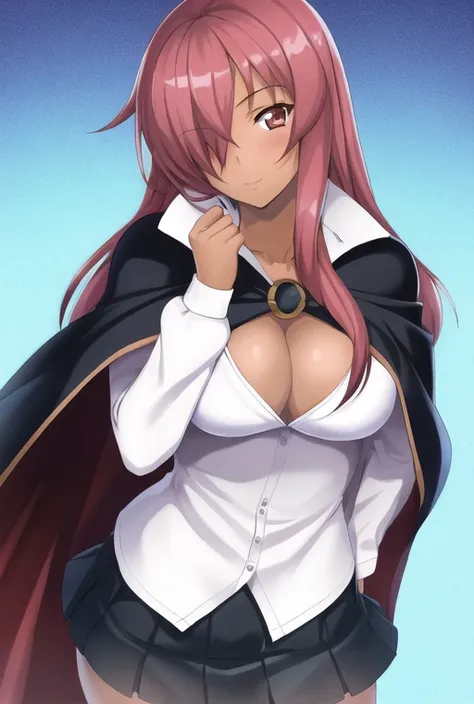 masterpiece,1girl, solo,kirche_august, zero_no_tsukaima,cape,miniskirt,cleavage,dark_skin,<lora:zero_no_tsukaima:0.6>