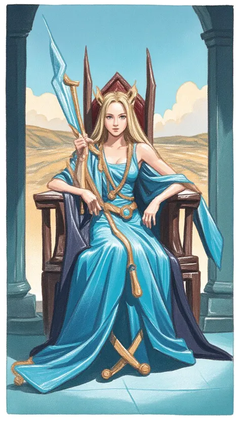 (two Swords :1.5)
(depicting a blindfolded figure seated with two crossed swords held in balance. The scene symbolizes difficult decisions, balance, and inner conflict. :1)
(The background is minimal, with a calm sea and a crescent moon in the sky, emphasizing the theme of introspection and choices. The focus is on the figure and the crossed swords, with no ornate borders.:0.8)
(fca_style, ArsMJStyle, Watercolor Portrait in Art nouveau style, clad in cutting-edge haute couture that fuses futuristic design with whispers of historical rebellion. The outfit, a daring spectacle of sharp, angular silhouettes, bursts with vibrant contrasts — shimmering golds, deep emerald greens, and electric magentas intertwining with sleek metallic blues and silvers. Dramatic, exaggerated shapes flow from the garment in radiant hues, challenging conventions with fearless innovation. Set against a vast, minimalist sunset, the sky blazes with a kaleidoscope of cold purples, fiery oranges, and icy blues, casting long, colorful shadows across the sleek, geometric landscape. The background pulses with intricate, otherworldly patterns of neon yellows, iridescent pinks, and glowing cyan that seem to ripple through the air, hinting at unseen energy. The figure stands tall, their stance fierce and commanding, embodying both modernity and an unstoppable force of individuality. This scene is a masterstroke of avant-garde defiance, where fashion, history, and futuristic vision collide in a vivid, unprecedented explosion of color and creativity.:0.5)