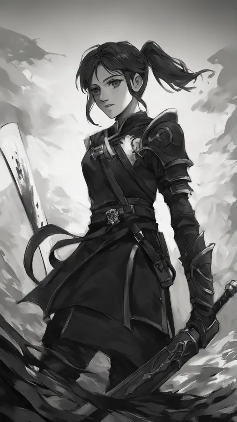 score_9, score_8_up, score_7_up, (((cowboy shot))), (((dynamic pose))), (((dynamic angle))), sehele style, (((black and white only))), ink style, ink style, ink wash painting, 1girl, holding saber, ponytail hair, wuxia warrior woman, 8k, 16k, trending on pixiv, fanbox, skeb, masterpiece, absurdest, <lora:Seunghee_Lee_Style_SDXL:0.7>, (outdoors, wuxia fantasy background), highly detailed, extremely detailed, surrounded by enemies, <lora:inkpony_v10:1>