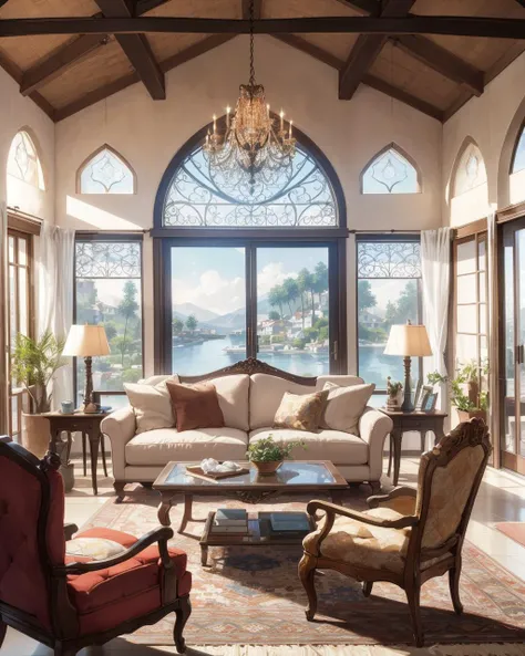 (masterpiece:1.1), (highest quality:1.1), (HDR:1.3), (real focus:1.2), (colorful), mediterranean style living room, modern interior design, casual luxury, soft, inviting, warm, airy, spacious, sofa, pillow, lamp, end table, rug, window, spatial lighting, natural light, open floor plan, modern minimalistic furniture, notorious, (black:1.2)