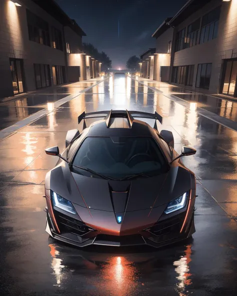 (masterpiece:1.1), (highest quality:1.1), (HDR:1.3), (real focus:1.2), (colorful:0.9), a clean super car, nighttime, starry sky, (wet pavement:0.7), rain, high resolution, (neon underglow:1.2), headlights, windshield, spoiler, motor vehicle, ground vehicle, vehicle focus, metal, shine, sporty, ambient shading, sharp highlights, professional, (supercar), (reflective surface:0.7), raytracing, matte colors, dark theme, (coral:1.2)