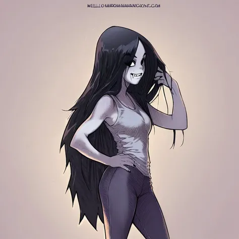 score_9, score_8_up, score_7_up, score_6_up, melkormancin-dh BREAK, 1girl, solo, breasts, looking at viewer, smile, very long hair, black hair, black eyes, hand on hip, baseball field background, (marceline:0.7), fangs, solo, vampire, long hair, fangs out, solid circle eyes,tank top, bite mark, black eyes, black hair, very long hair, grey skin, pants <lora:MarcelinePony1.0:0.7> <lora:Artist_Style_-_Melkor_Mancin_Romulo_Mancin_Style_PDXL:0.7>