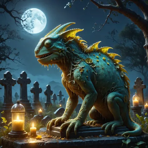 ral-hnycmb Exoskeletal horror with chameleon-like abilities, Eerie graveyard bathed in moonlight in the background,,, Chiaroscuro, Dreamyvibes Artstyle, sharp focus  digital Art, Hyperdetailed, Trending on Artstation, HQ, unreal engine 5, 4K UHD image, by brom, artgerm, face by Otto Schmidt<lora:ral-hnycmb:0.8> <lora:NicolaSamori:0.8> <lora:xl_more_art-full_v1:0.4> <lora:Dreamyvibes artstyle SDXL - Trigger with dreamyvibes artstyle:0.7>