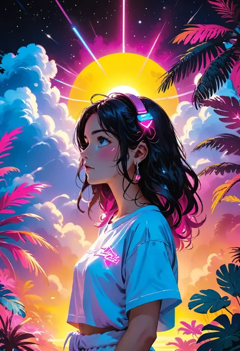 How many gods do I remind you of? Debate amongst yourselves, <lora:TShirtDesignRedmondV2-Tshirtdesign-TshirtDesignAF:0.8> TshirtDesignAF, <lora:MJ52:0.8>, Neon Lighting, <lora:Dreamyvibes artstyle SDXL - Trigger with dreamyvibes artstyle:0.7> Dreamyvibes Artstyle