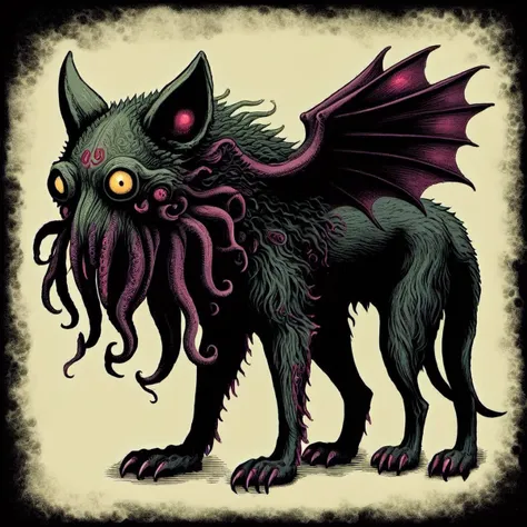 <lora:[XL]H.P.Lovecraft:1>cthulhu wolf
