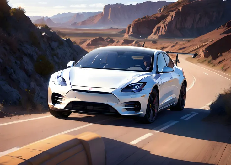 elon musk driving a car in the desert road
