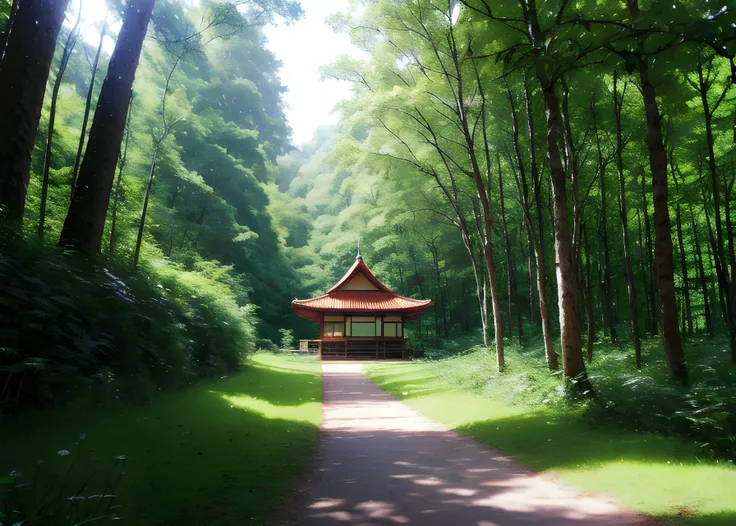 lovley day in a forest building,