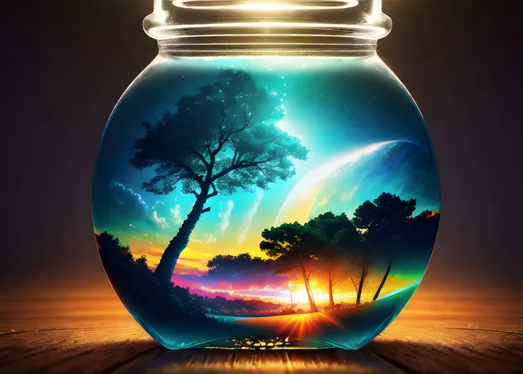 sakura tree in a bottle, fluffy, realistic, atmospheric light refraction, by lee jeffries nikon d850 film stock photograph 4 kodak portra 400 camera f1.6 lens rich colors hyper realistic lifelike texture dramatic lighting unreal engine trending on artstation cinestill 800, Style-Glass
