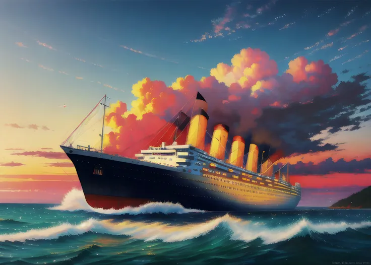 A realistic painting of the Titanic, realistic, 8k, beautiful, colorful,
