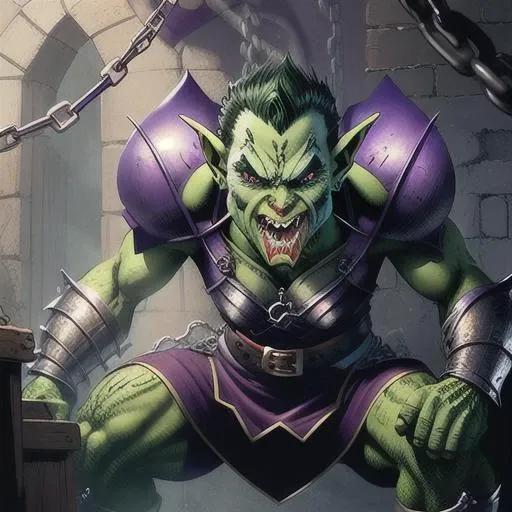 masterpiece, best quality,
<lora:jimLeeDCComicsMarvel_offset:1>,JIM LEE,
1boy, demon girl, elf, goblin, armored dress, chains, purple eyes, saliva, facial hair, clenched teeth, Green skin,dungeon