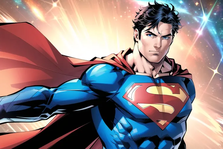 jim lee,
1boy, superman abs, bara, black hair, blue bodysuit, blue eyes, bodysuit, cape, closed mouth, crossed arms, large pectorals, male focus, muscular, muscular male, pectoral lift, pectorals, red cape, short hair, space, solo, superhero, upper body, flying
, ((masterpiece))
<lora:jim_lee_offset:1>