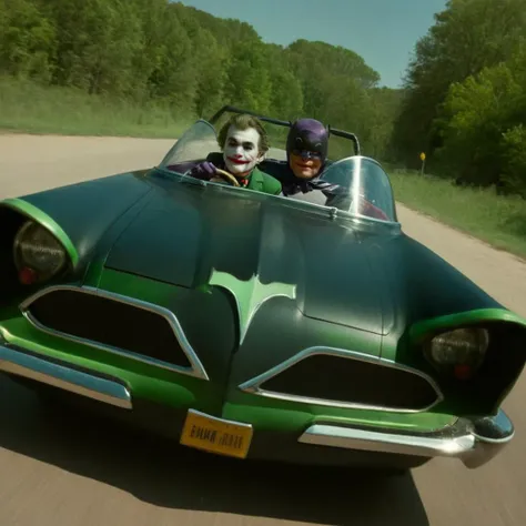 cinematic film still of <lora:Batman1966 Style:1>
In year 1966,a joker blackcat in a joker car with a funny looking green paint job,Bama1966 Style, outdoors,shadow,ground vehicle,motor vehicle,realistic,car,road,vehicle focus,street,classic,vintage,retro,dramatic light,film look,cinematic , Gotham City, batman universe, ba_ma style, batman style, batman1966 style, shallow depth of field, vignette, highly detailed, high budget, bokeh, cinemascope, moody, epic, gorgeous, film grain, grainy