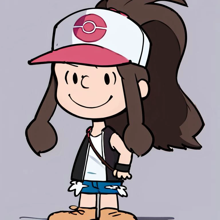 <lora:Charles_Schulz_Style_Dim32:0.8>, chibi, style parody, full body, simple background,((masterpiece,best quality)), absurdres, long hair, <lora:hilda1-000010:1>, solo, smile, def1, solo, smiling, looking at viewer, cowboy shot, cinematic composition, contrapposto,