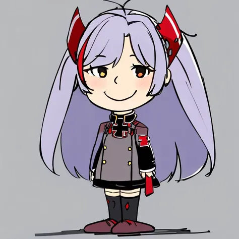 <lora:Charles_Schulz_Style_Dim32:0.8>, chibi, style parody,  full body, simple background,((masterpiece,best quality)), absurdres, <lora:Prinz_Eugen_Azur_Lane:0.8>, Prinz_Eugen_Azur_Lane,thighhighs, , solo, smiling, looking at viewer, cowboy shot, cinematic composition,