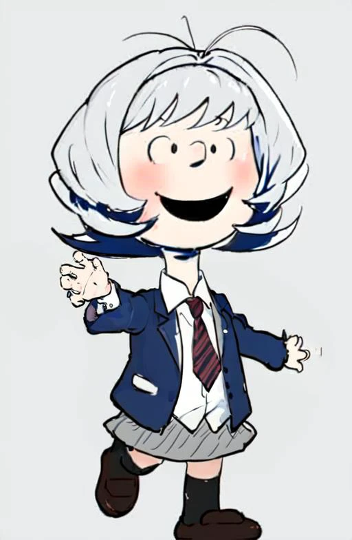 chibi, style parody, full body, simple background, osana najimi, medium hair, school uniform, simple background, <lora:Charles_Schulz_Style_Dim32:0.9>, black and white, monochrome, happy mouth open, <lora:osana_najimi:1>