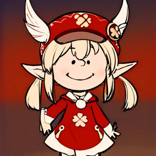 <lora:Charles_Schulz_Style_Dim32:0.8>, chibi, style parody, ((masterpiece,best quality)), absurdres, <lora:Adult_Klee_Genshin:0.8>, Adult_Klee_Genshin, pointy ears, red hat, solo, smiling, looking at viewer, cowboy shot, cinematic composition, contrapposto