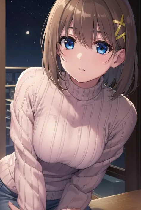 (masterpiece, highres, high resolution:1.2), anime 20 yo girl, portrait, shoulders up, illustration. drawn, blushing, solo, sad, sad face, freckles, big lips, huge breasts, perfect body, wearing a turtleneck sweater, anime girl, visible , visible nipples, shirt lift 
