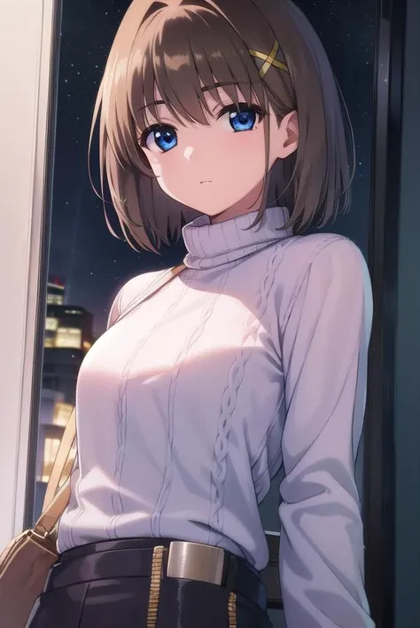 hayateyagami, <lora:hayate yagami v2-lora-nochekaiser:1>,
hayate yagami, yagami hayate, short hair, blue eyes, brown hair, hair ornament, x hair ornament,
BREAK sweater, pink sweater, turtleneck, long sleeves,
BREAK outdoors, night, sky, starry sky, star \(sky\), moon,
BREAK looking at viewer, (cowboy shot:1.5),
BREAK <lyco:GoodHands-beta2:1>, (masterpiece:1.2), best quality, high resolution, unity 8k wallpaper, (illustration:0.8), (beautiful detailed eyes:1.6), extremely detailed face, perfect lighting, extremely detailed CG, (perfect hands, perfect anatomy),