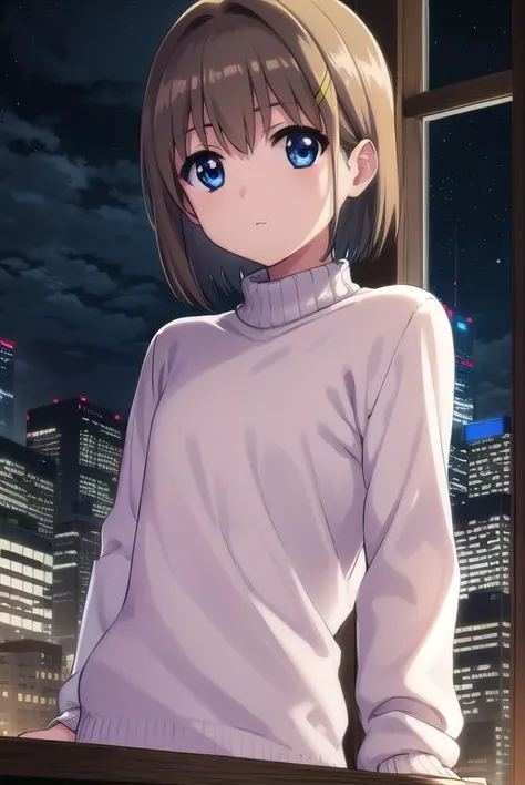hayateyagami, <lora:hayate yagami movie2-lora-nochekaiser:1>,
hayate yagami, yagami hayate, short hair, blue eyes, brown hair, hair ornament, x hair ornament,
BREAK sweater, pink sweater, turtleneck, long sleeves,
BREAK outdoors, city, night, starry sky,
BREAK looking at viewer, (cowboy shot:1.5),
BREAK <lyco:GoodHands-beta2:1>, (masterpiece:1.2), best quality, high resolution, unity 8k wallpaper, (illustration:0.8), (beautiful detailed eyes:1.6), extremely detailed face, perfect lighting, extremely detailed CG, (perfect hands, perfect anatomy),