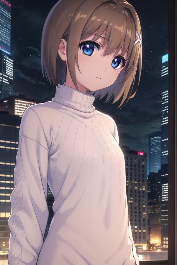 Anime girl with blue eyes standing in front of a window - SeaArt AI