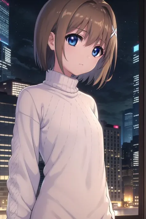 hayateyagami, <lora:hayate yagami movie2-lora-nochekaiser:1>,
hayate yagami, yagami hayate, short hair, blue eyes, brown hair, hair ornament, x hair ornament,
BREAK sweater, pink sweater, turtleneck, long sleeves,
BREAK outdoors, city, night, starry sky,
BREAK looking at viewer, (cowboy shot:1.5),
BREAK <lyco:GoodHands-beta2:1>, (masterpiece:1.2), best quality, high resolution, unity 8k wallpaper, (illustration:0.8), (beautiful detailed eyes:1.6), extremely detailed face, perfect lighting, extremely detailed CG, (perfect hands, perfect anatomy),