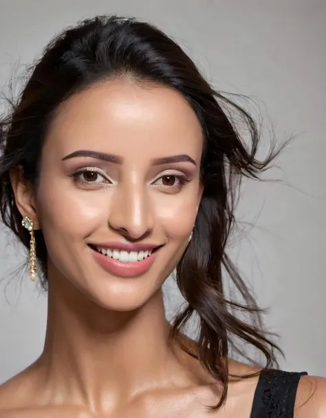 headshot photo of Tripti Dimri woman, studio quality, looking at camera canon 5D, realistic skin texture, smiling, simple background <lora:Tripti_Dimri_SDXL:1>