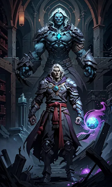 JoeMAD2023, dark wizard, male focus, otherworldly, 8k, uhd, best quality, cartoon, cool armor, trending on artstation, robe, necromancer