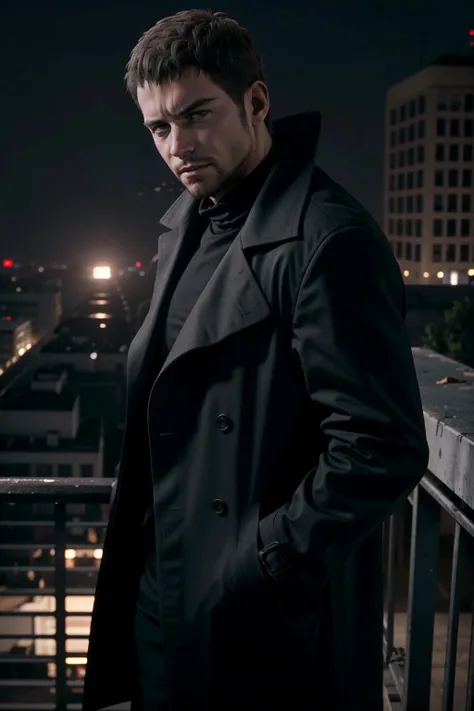 ((ultra detailed, masterpiece, best quality))
<lora:REVChris:0.8>
REVChris, 1boy, solo, short hair, On a high-rise rooftop, sharp black trench coat, city lights below, hands in pockets with a mysterious gaze into the distance