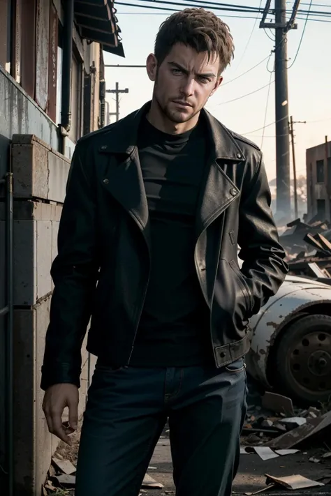 ((ultra detailed, masterpiece, best quality))
<lora:REVChris:0.8>
REVChris, 1boy, solo, short hair, Within an abandoned industrial space, cinematic backlighting, leather jacket and jeans, confidently leaning against a graffitied wall, gaze fixed on the camera