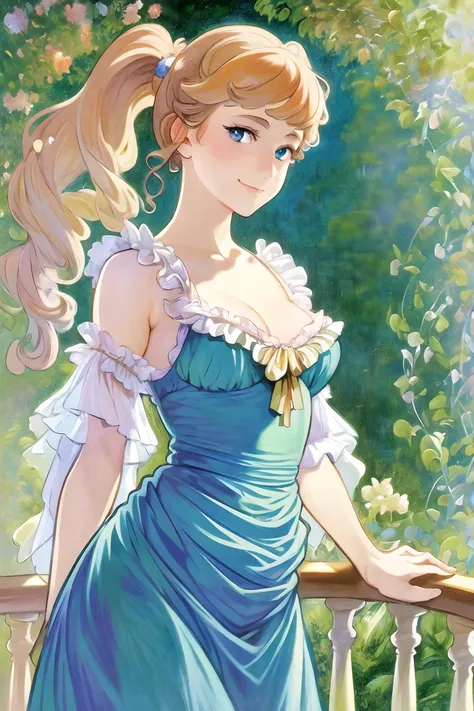 (masterpiece, best quality, ultra-detailed, illustration, painting), (highres), 1girl,
high quality victorian era cute girl, (poster illustration:1.2),
((intricate details)), ((highres)), (finely detailed), absurdres, beautiful detailed glow, (detailed pupils),
oil painting, smirk, light smile,
sonia \(pokemon\), <lora:soniaPokemonSSLora_pokesonia:1>, side ponytail, orange hair,  (dress:0.8),
standing, (detailed pupils:1.2),  balcony, stone,  blue eyes, soft lighting, beautiful detailed glow,
oil painting by ((Francois Boucher), alphonse mucha, (Claude Monet), Franz Xaver Winterhalter, [NORMAN ROCKWELL]),