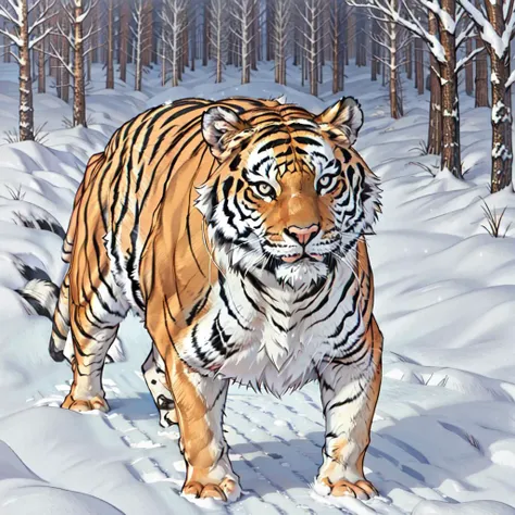 a tiger in snow <lora:Auto_Singing_Bowl_Striker:1>