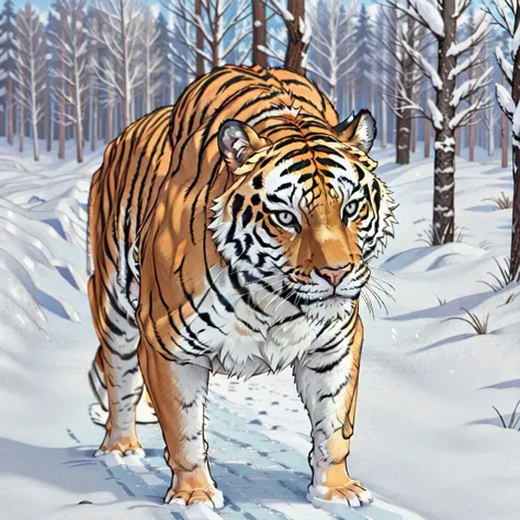 a tiger in snow <lora:Auto_Singing_Bowl_Striker:1>