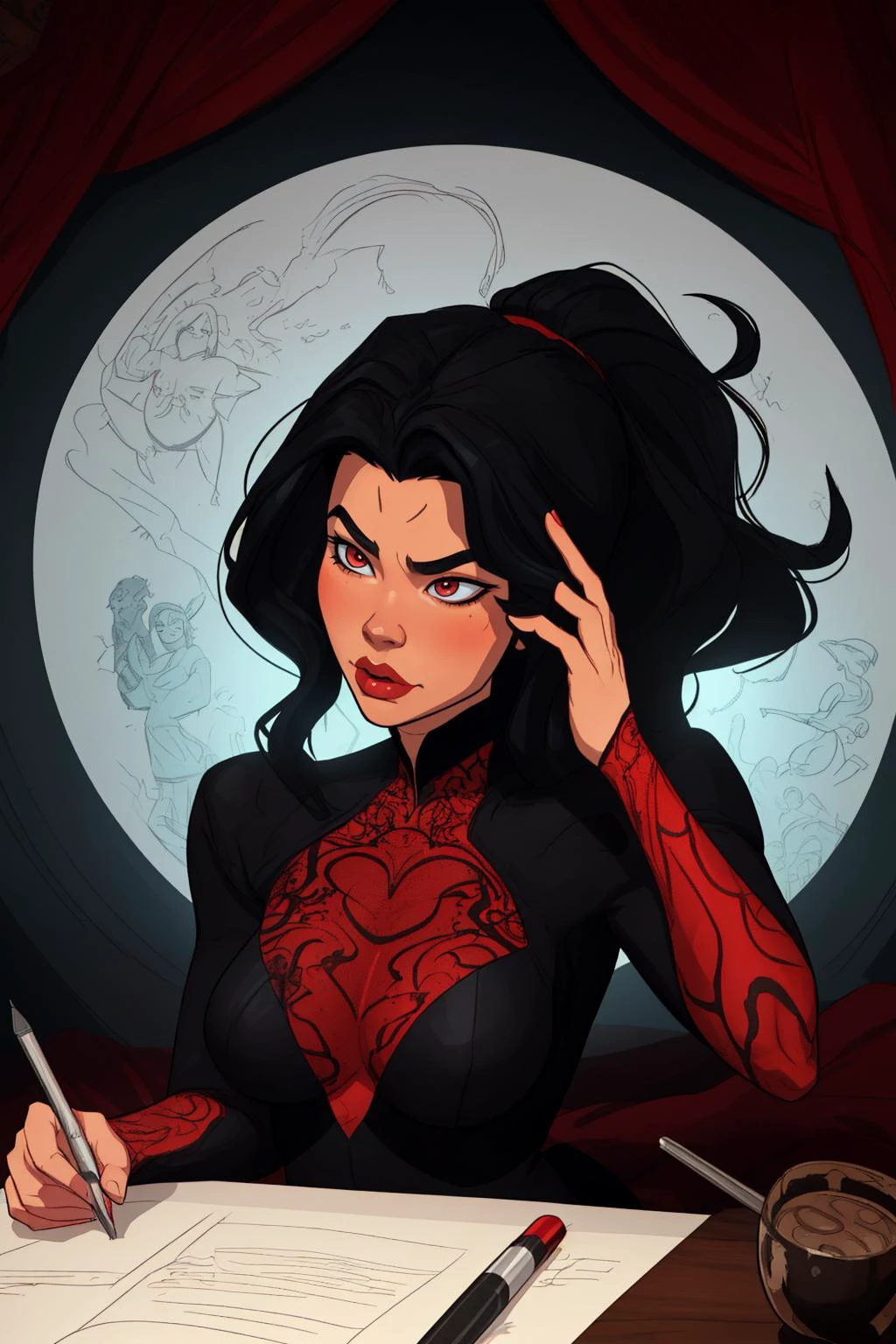 a woman in a red and black outfit Artgerm, stanley artgerm lau, concept art, fantasy art,
masterpiece, best quality, 3d, 3d background, intricate,