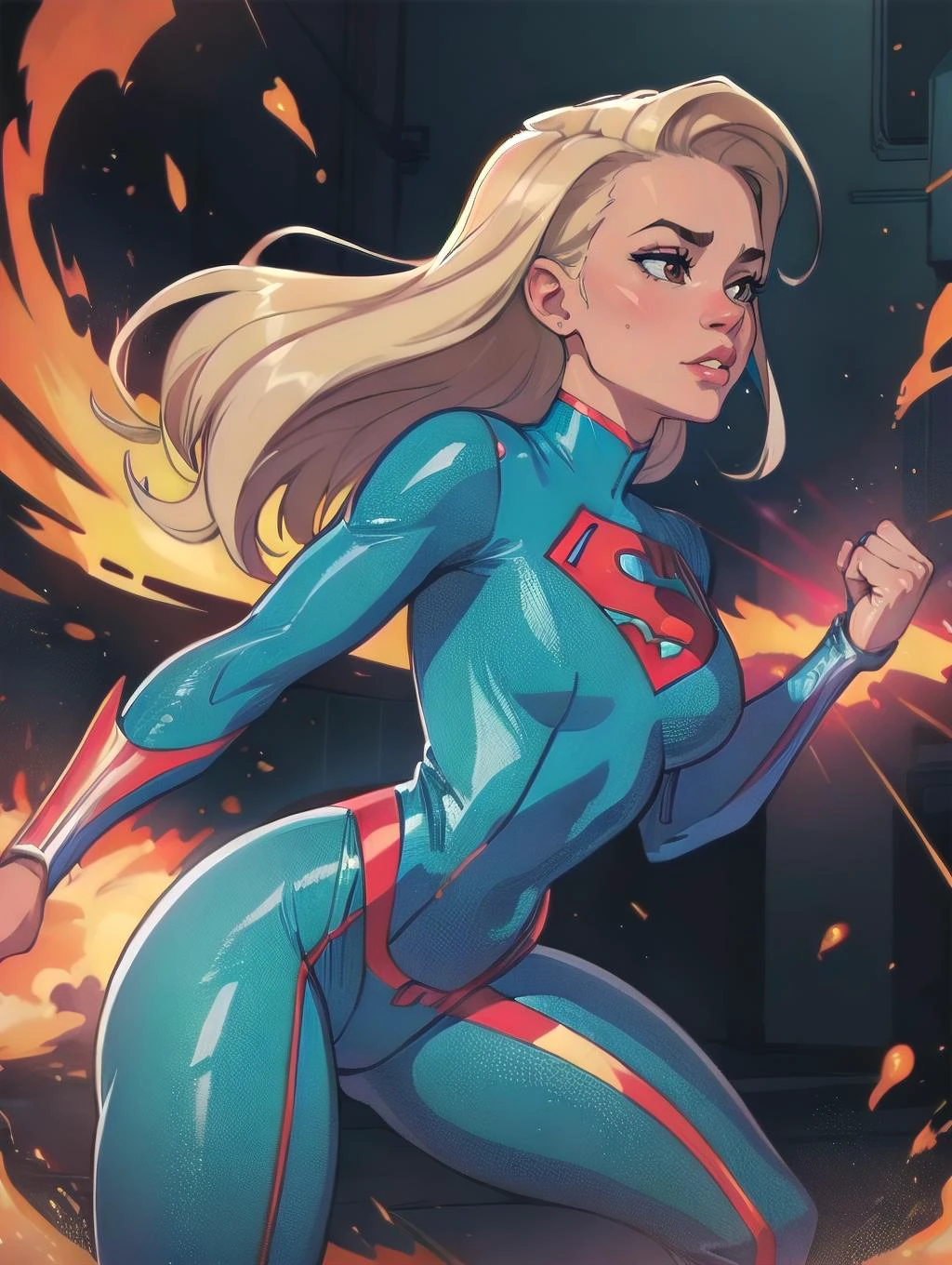 (8k, RAW photo, best quality, masterpiece:1.2),ultra-detailed, (high detailed skin:1.2), 8k uhd, dslr, soft lighting, high quality, 1girl, bodysuit, superhero, fighting stance