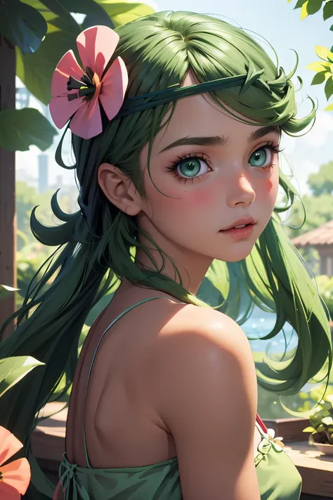 (masterpiece, best quality), 1girl, <lora:mallow pokemon by Goofy Ai:1> mallow , long hair, green eyes