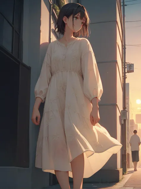 score_9, score_8_up, score_7_up, score_6_up, source_anime, <lora:linen_dress_v0.1-pony:1> 
1girl, linen dress,
black hair,
street, sunset, building, see-through silhouette, rimlight, backlighting,