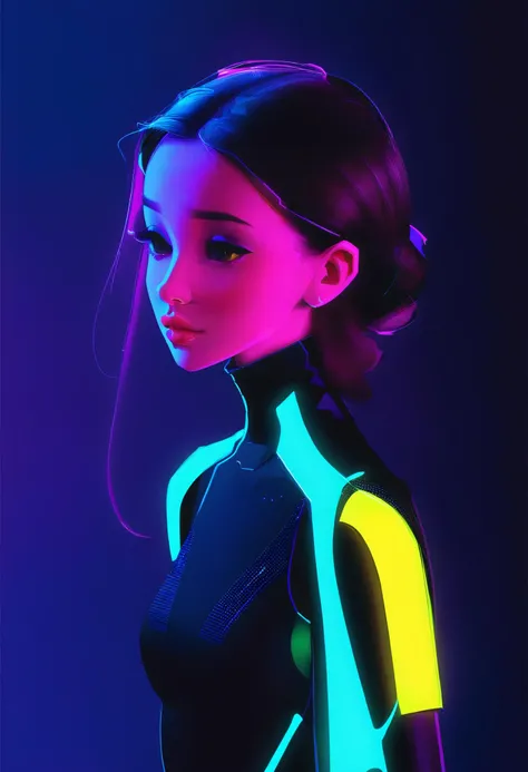 cinematic still frame, stylish neon futuristic clothes, black background, artistic, effect lighting,   <lora:SamdoesartsV1:1>