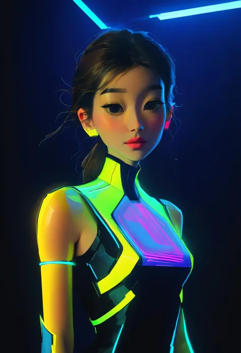 cinematic still frame, stylish neon futuristic clothes, black background, artistic, effect lighting,   <lora:SamdoesartsV1:1>
