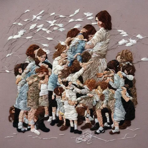 <lora:SDXL_embroidery_Sa_May_V8:1> embroidery, a woman with kids