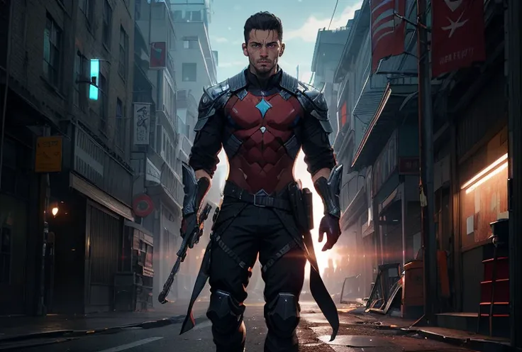 best quality, masterpiece, detailed, realistic, RAW photo,medium shot,(1man),looking at viewer,mature,heroic,concept art, colors, trending on artstation, Vivid colors, dramatic