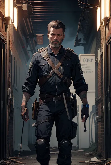 best quality, masterpiece, detailed, realistic, RAW photo, medium full shot,1man,mature,dangerous,concept art, colors, trending on artstation, Vivid colors, dramatic