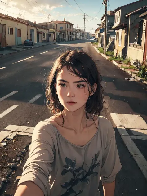 best quality, masterpiece, detailed, realistic, RAW photo,
There's an open road that leads nowhere
So just make some miles between here and there
There's a hole in my head where the rain comes in,
dying light, epic realism